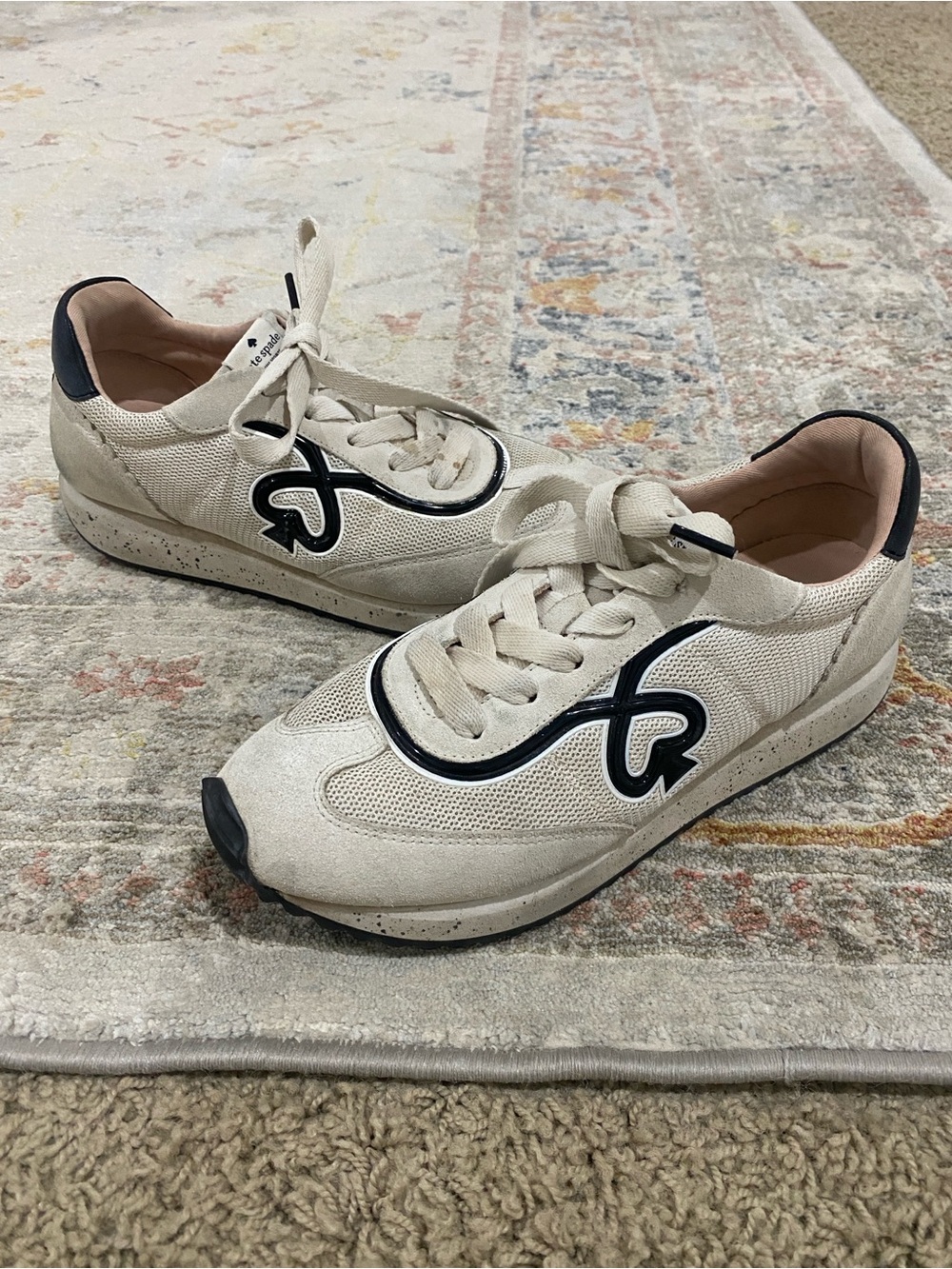 kate spade Cream and Black Logo Mesh Sneakers